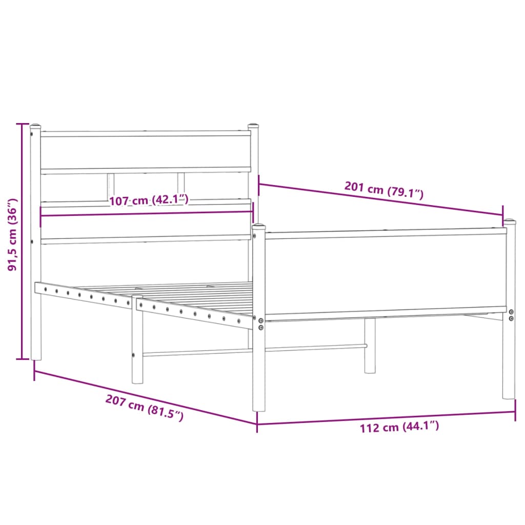 Sengeramme uten madrass røkt eik 107x200 cm konstruert tre