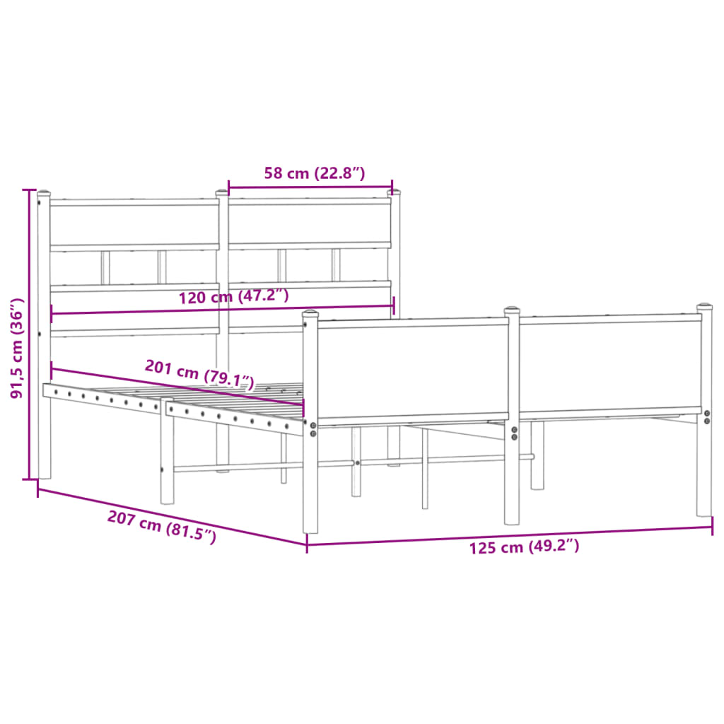 Sengeramme uten madrass røkt eik 120x200 cm konstruert tre