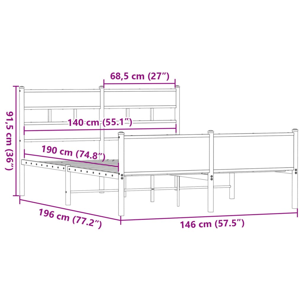 Sengeramme uten madrass røkt eik 140x190 cm konstruert tre