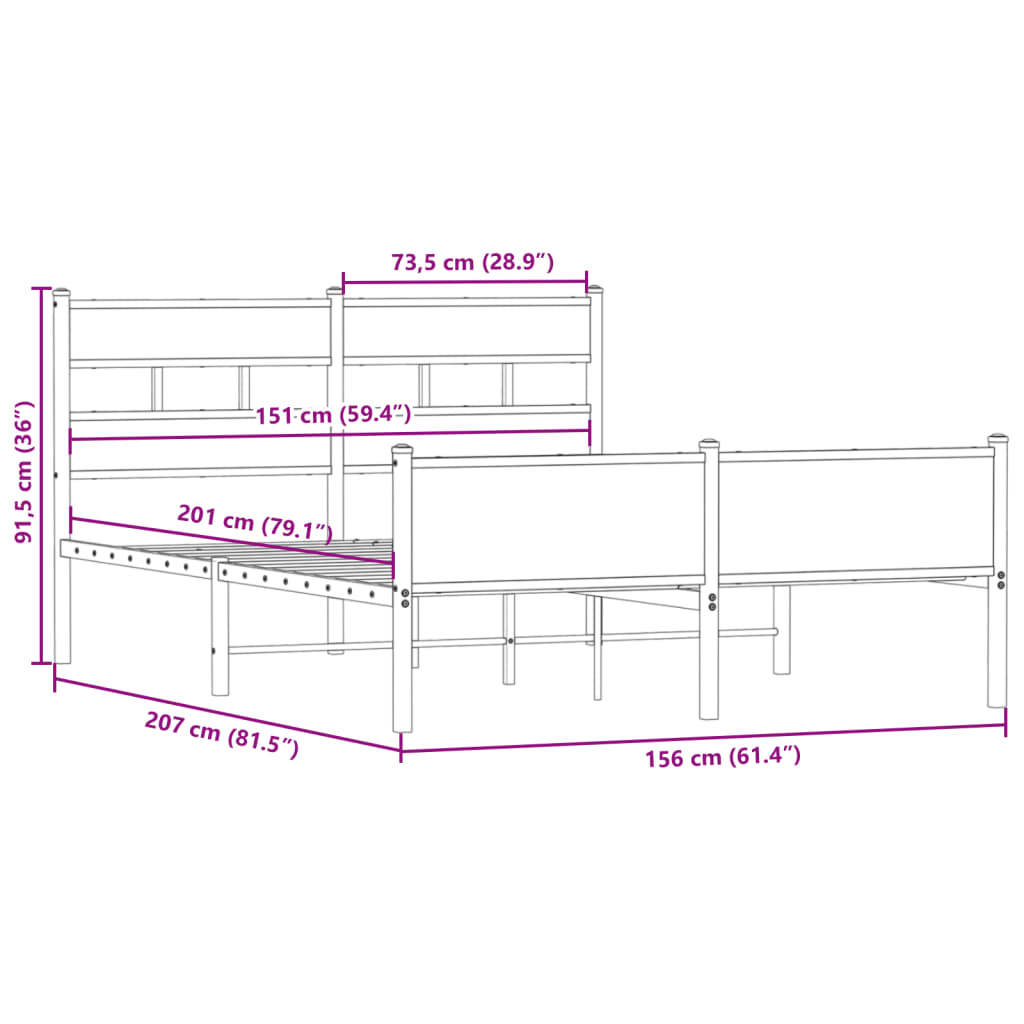 Sengeramme uten madrass røkt eik 150x200 cm konstruert tre