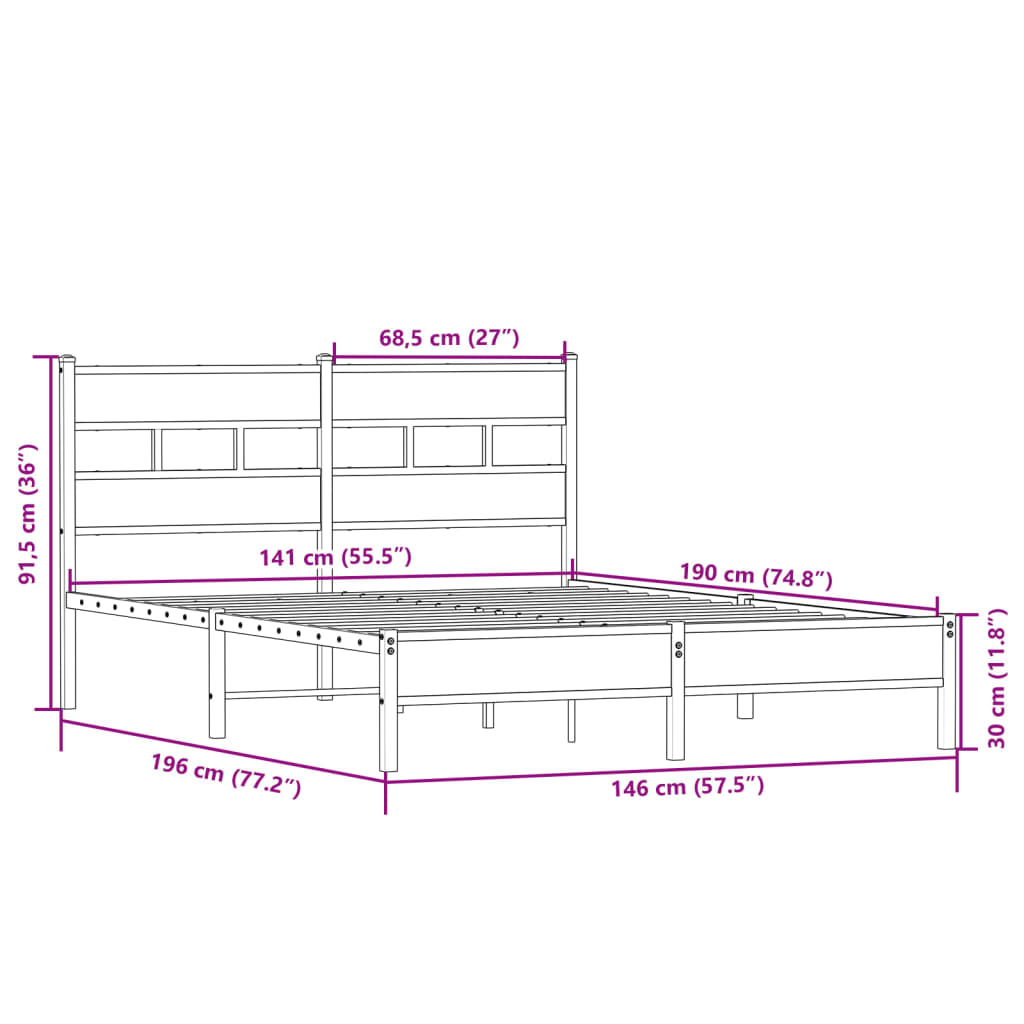 Sengeramme uten madrass sonoma eik 140x190 cm konstruert tre