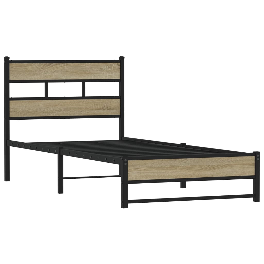 Sengeramme i metall uten madrass sonoma eik 90x200 cm vidaXL