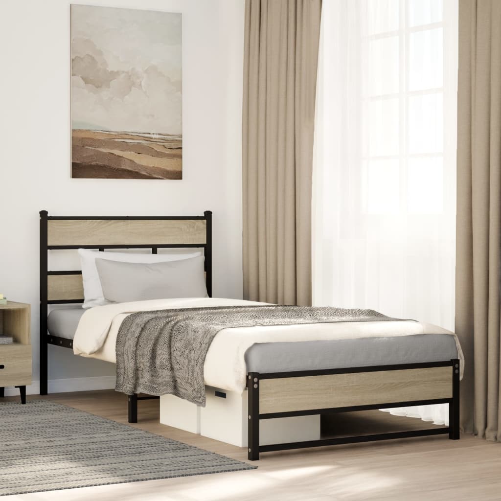 Sengeramme i metall uten madrass sonoma eik 90x200 cm vidaXL