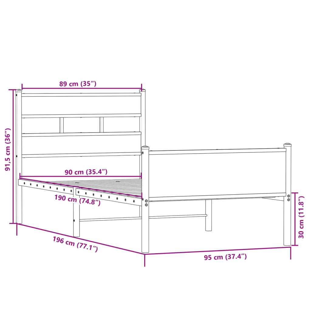 Sengeramme uten madrass sonoma eik 90x190 cm konstruert tre vidaXL