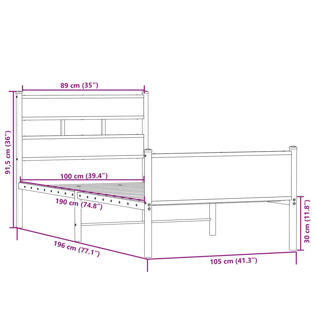 Sengeramme uten madrass sonoma eik 100x190 cm konstruert tre
