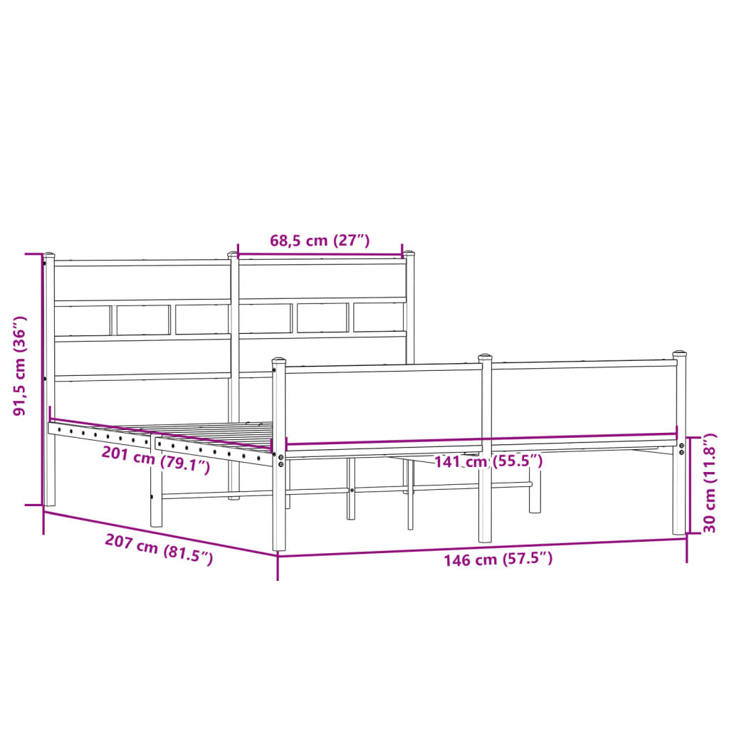Sengeramme uten madrass sonoma eik 140x200 cm konstruert tre