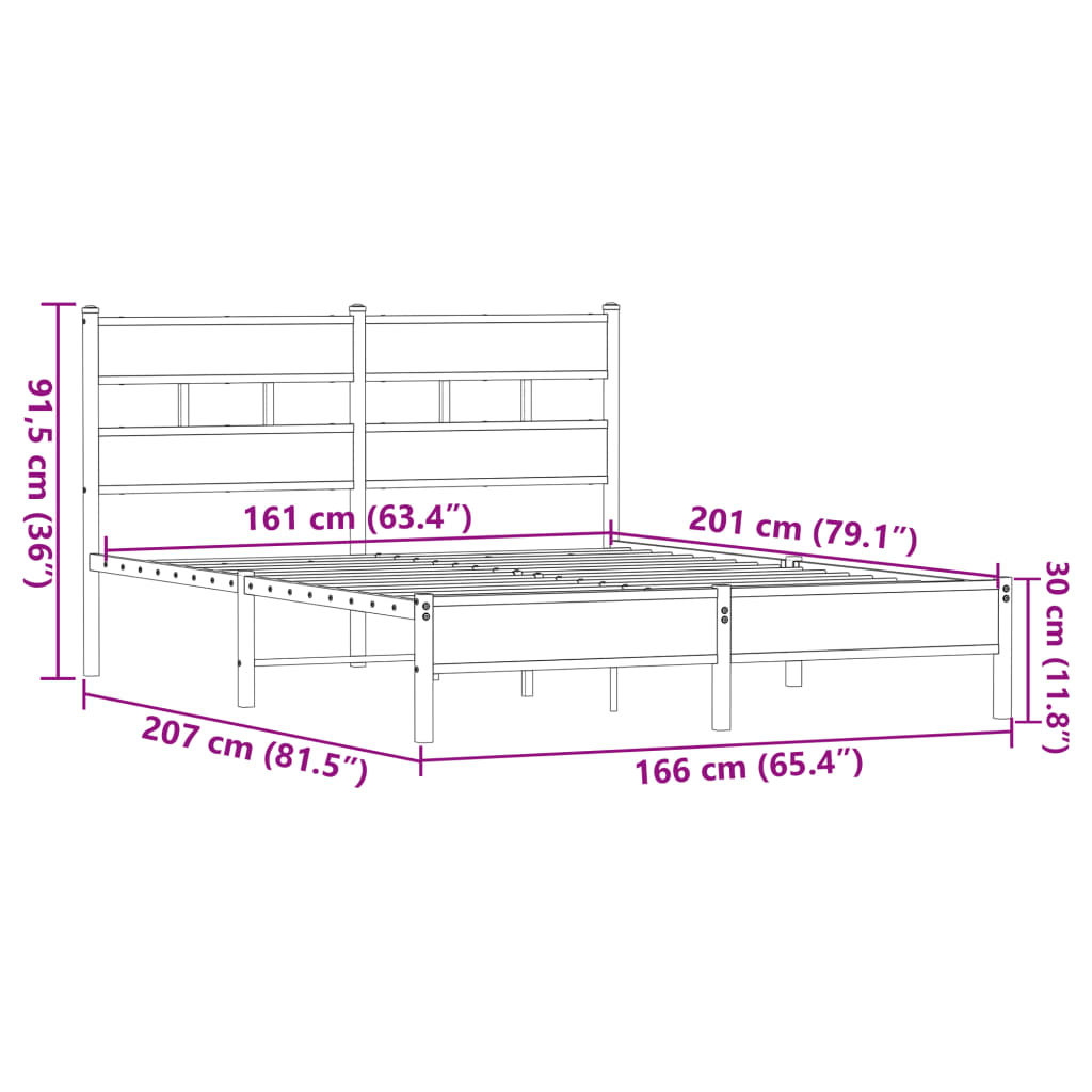 Sengeramme uten madrass brun eik 160x200 cm konstruert tre vidaXL