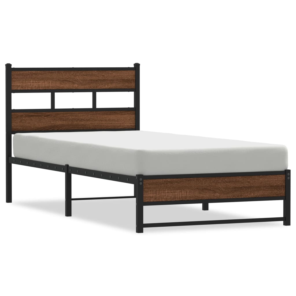 Sengeramme i metall uten madrass brun eik 100x190 cm vidaXL