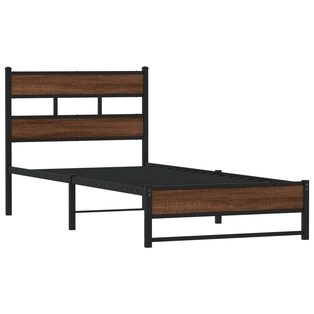 Sengeramme i metall uten madrass brun eik 100x190 cm vidaXL