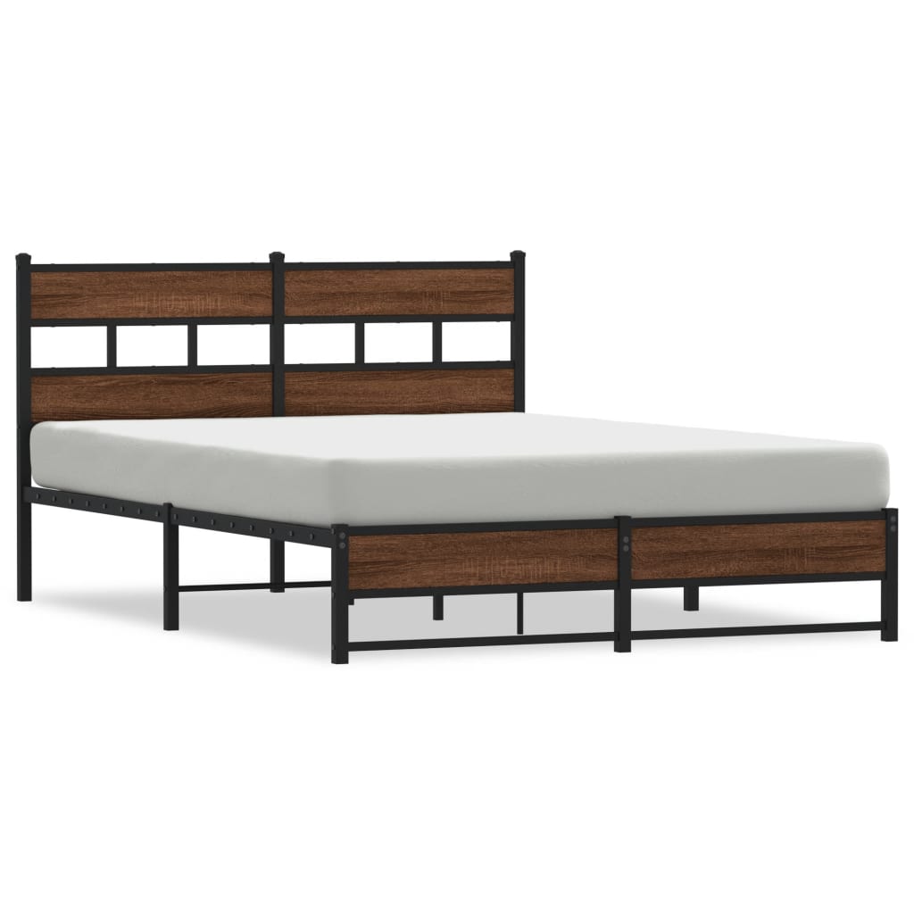 Sengeramme i metall uten madrass brun eik 135x190 cm