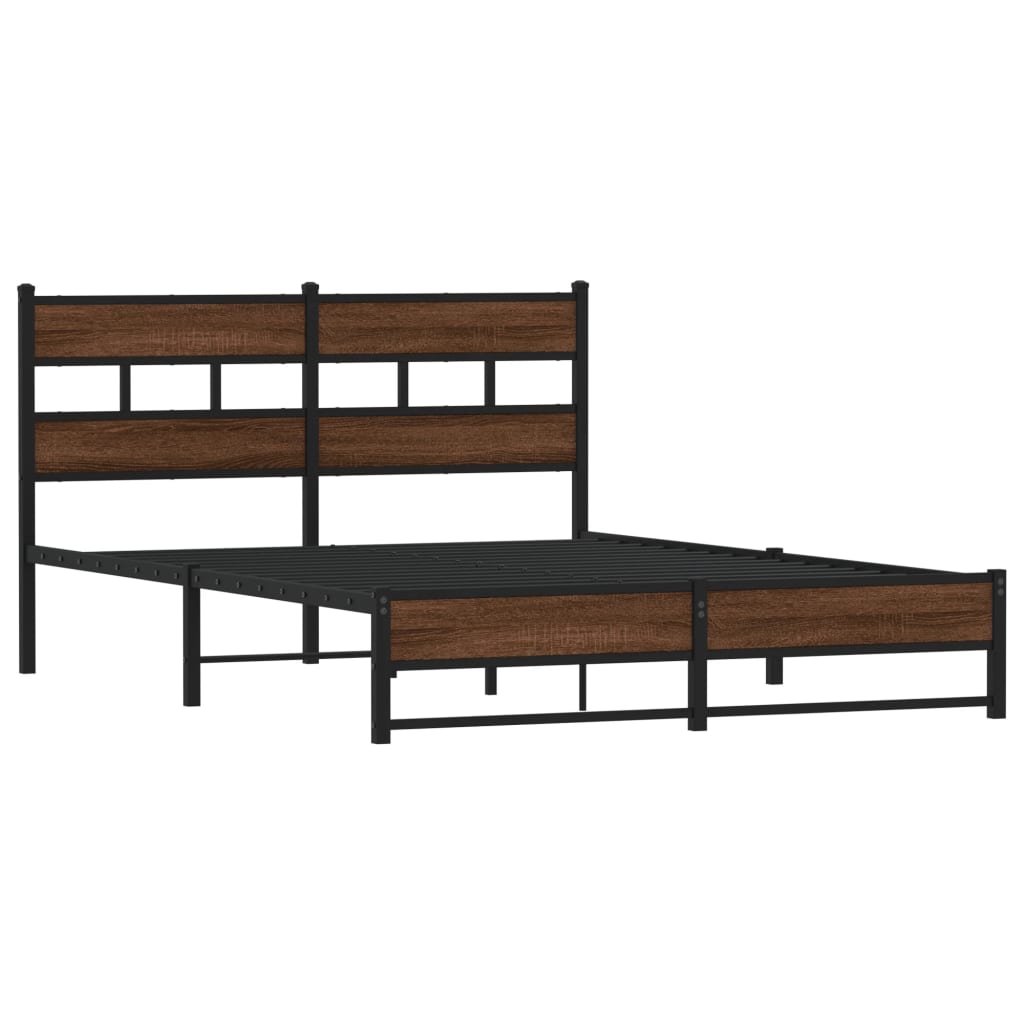 Sengeramme i metall uten madrass brun eik 135x190 cm
