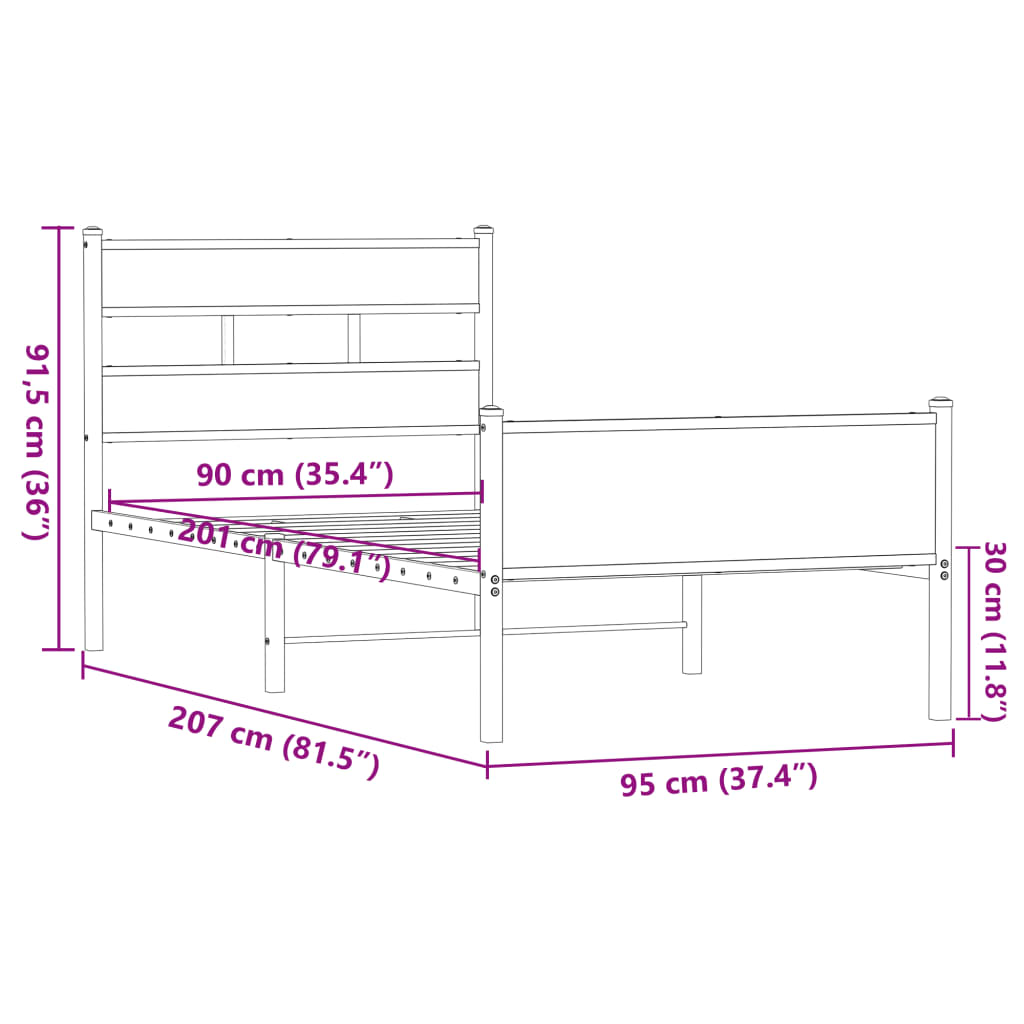 Sengeramme uten madrass brun eik 90x200 cm konstruert tre