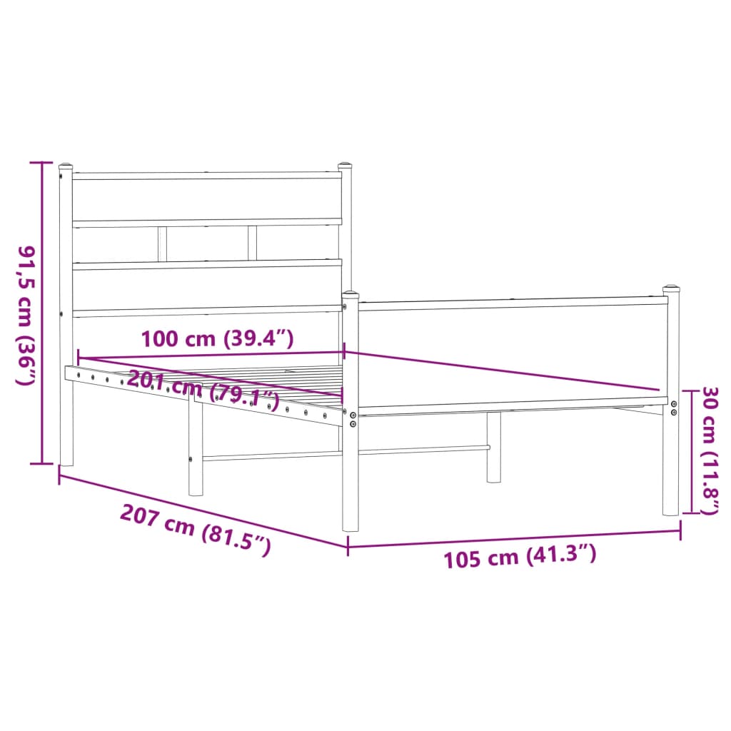 Sengeramme uten madrass brun eik 100x200 cm konstruert tre
