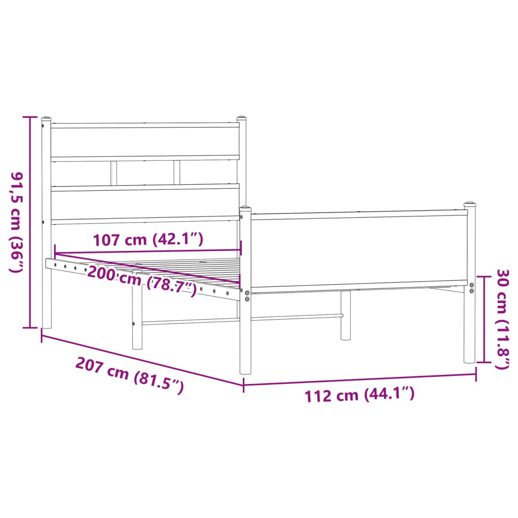 Sengeramme uten madrass brun eik 107x200 cm konstruert tre