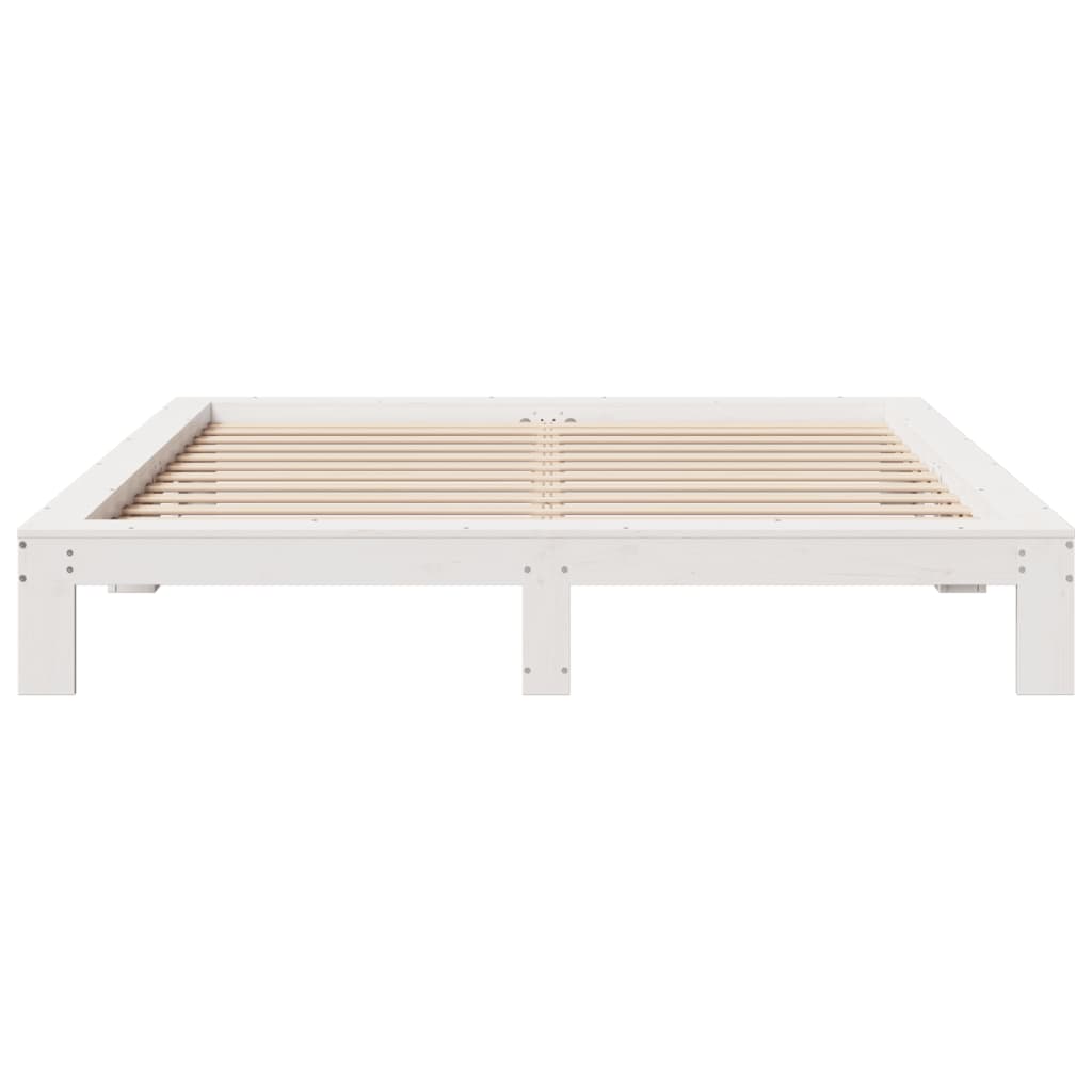 Sengeramme med madrass hvit 200x200 cm heltre furu