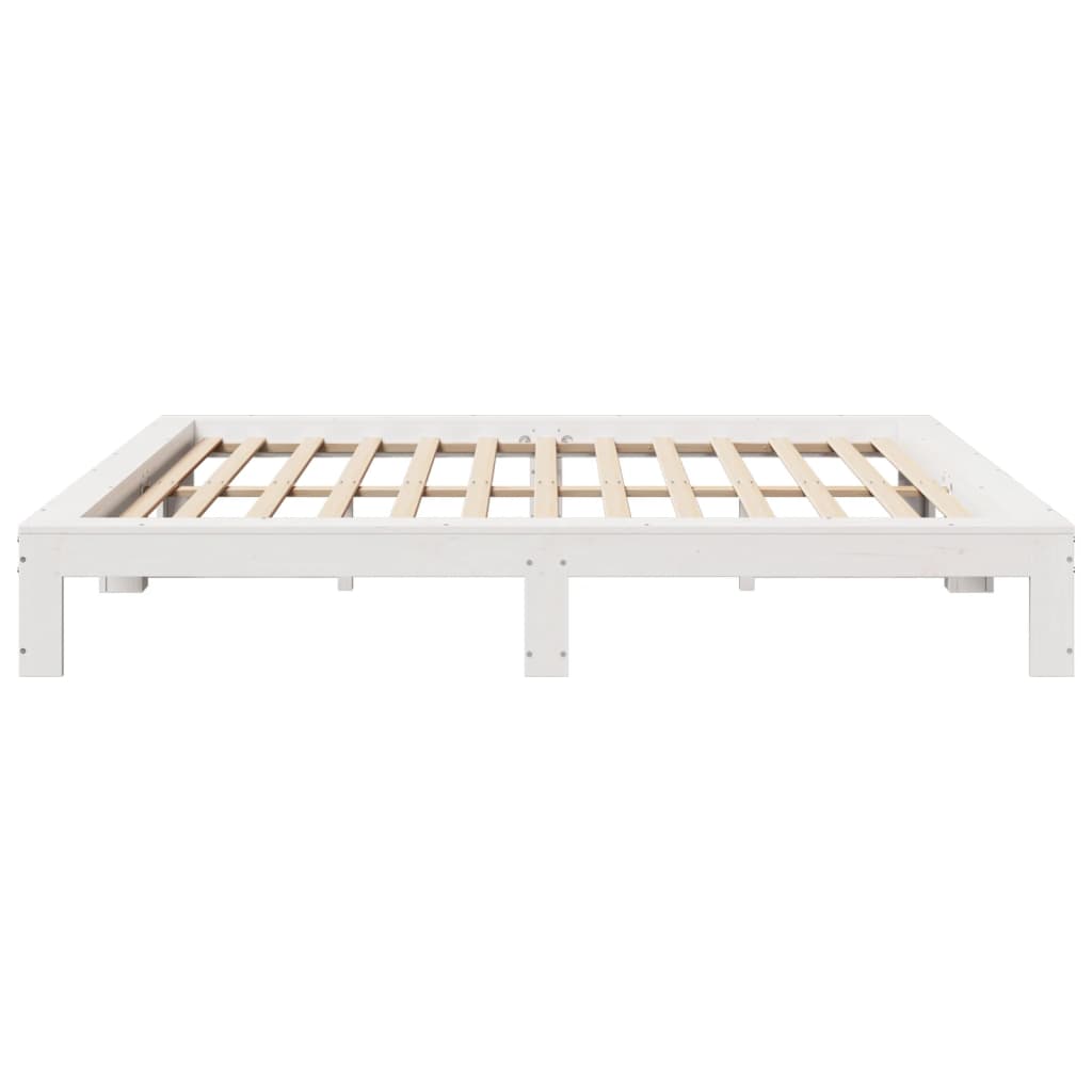 Sengeramme med madrass hvit 200x200 cm heltre furu