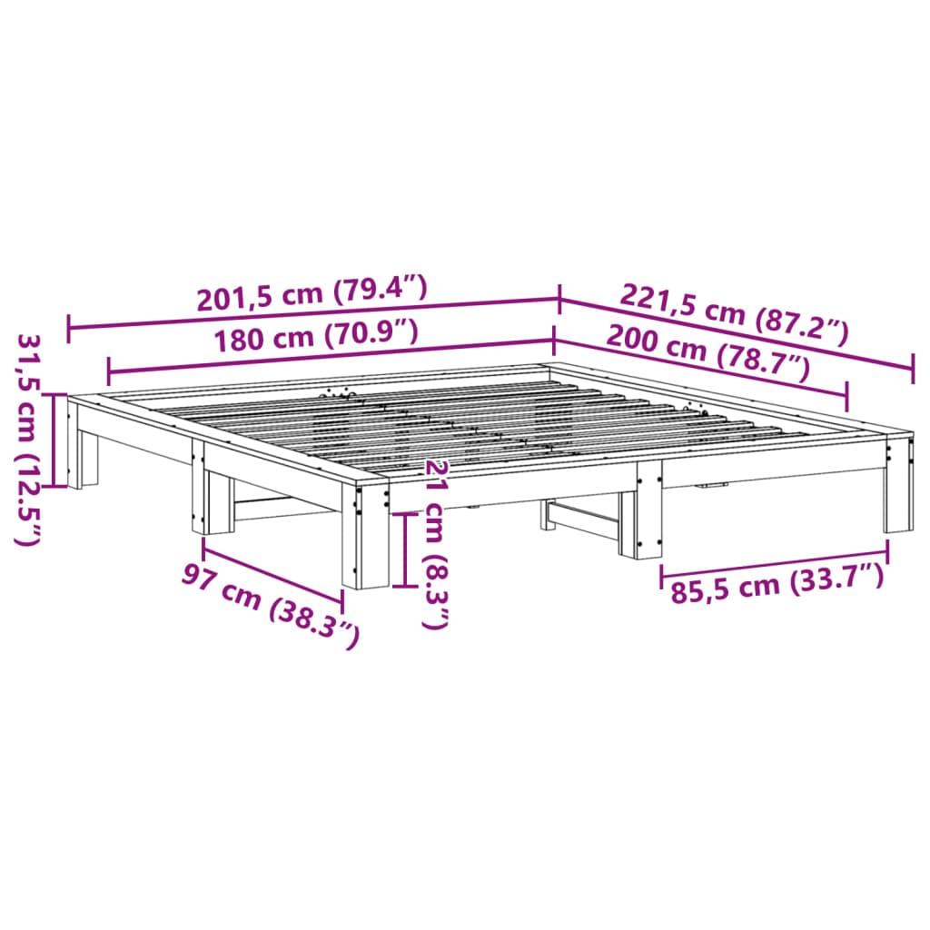 Sengeramme uten madrass hvit 180x200 cm heltre furu