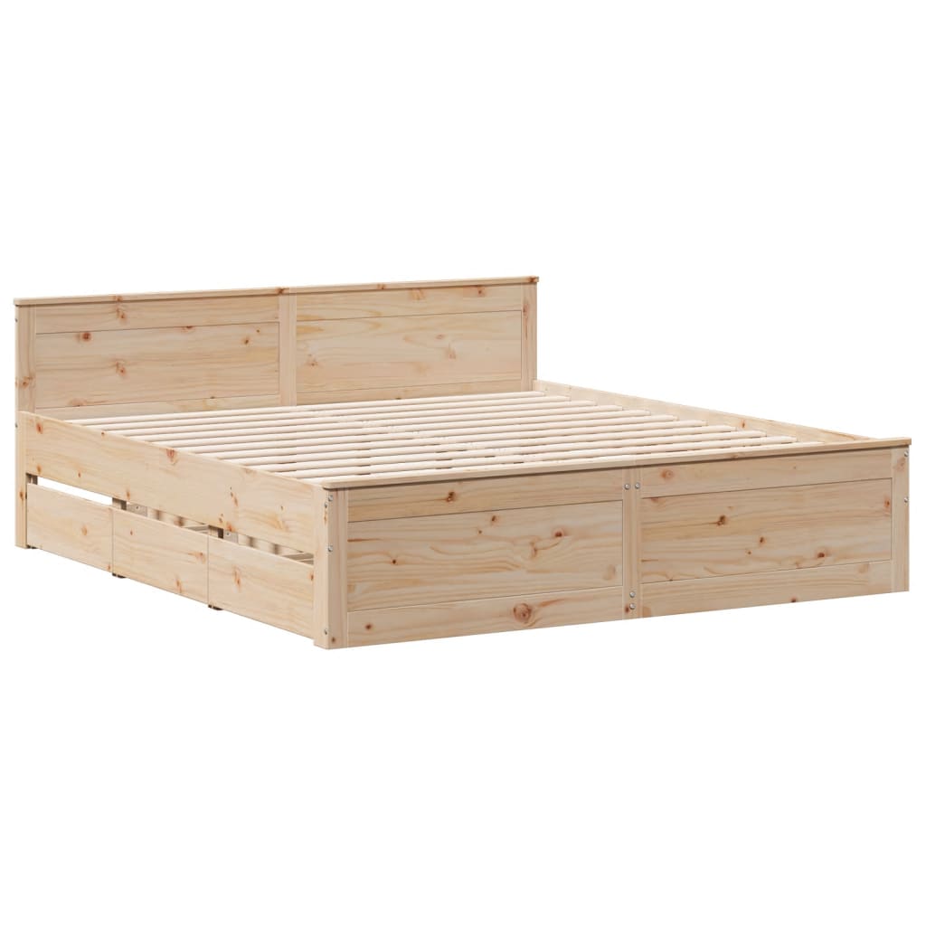 Sengeramme uten madrass med hodegavl 200x200 cm heltre furu