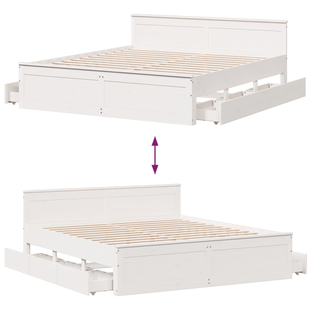 Sengeramme uten madrass med hodegavl hvit 200x200cm heltre furu