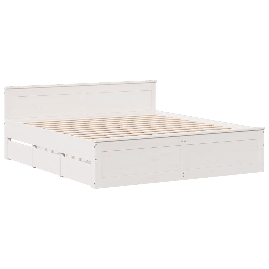 Sengeramme uten madrass med hodegavl hvit 180x200cm heltre furu