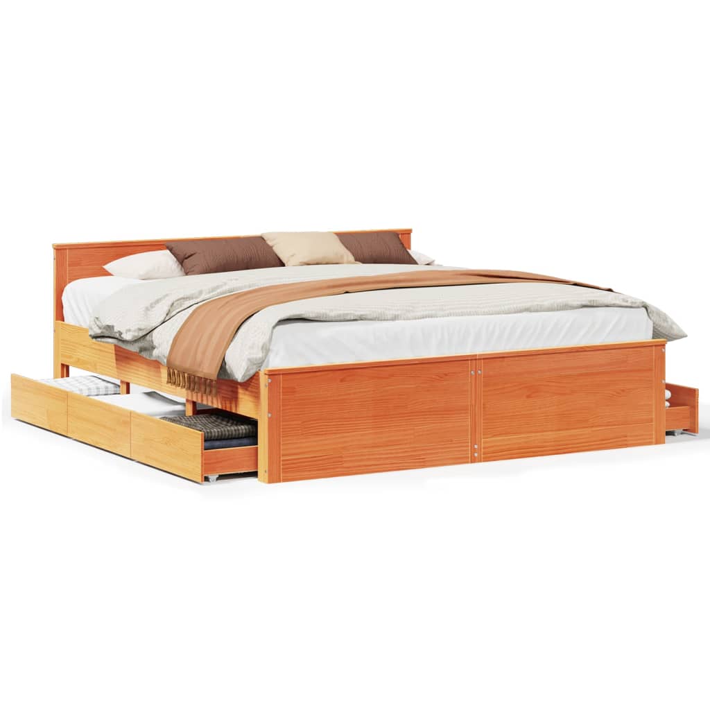 Sengeramme uten madrass med hodegavl brun 180x200cm heltre furu