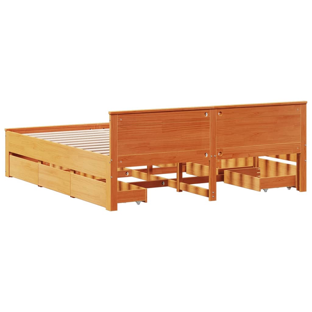 Sengeramme uten madrass med hodegavl brun 180x200cm heltre furu