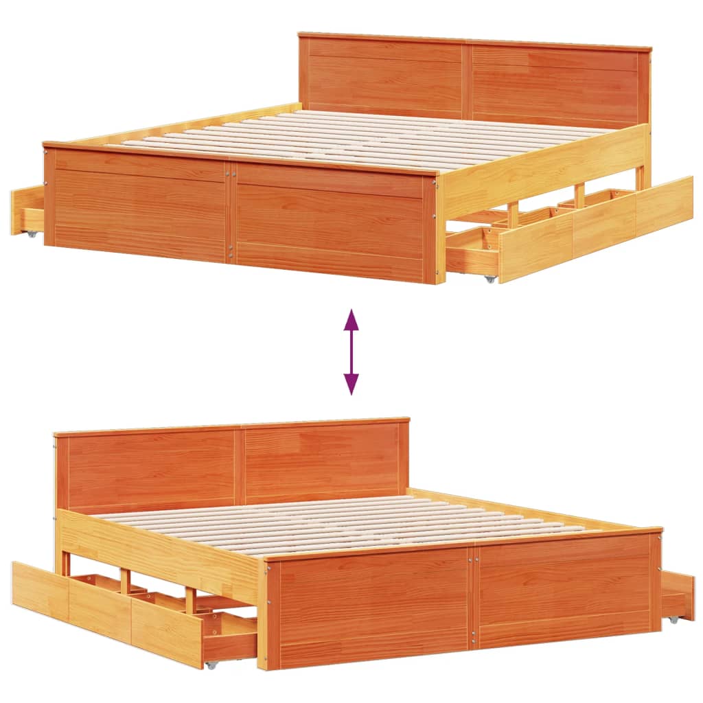 Sengeramme uten madrass med hodegavl brun 180x200cm heltre furu
