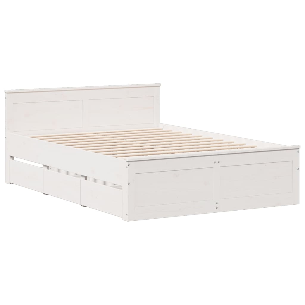 Sengeramme uten madrass med hodegavl hvit 150x200cm heltre furu