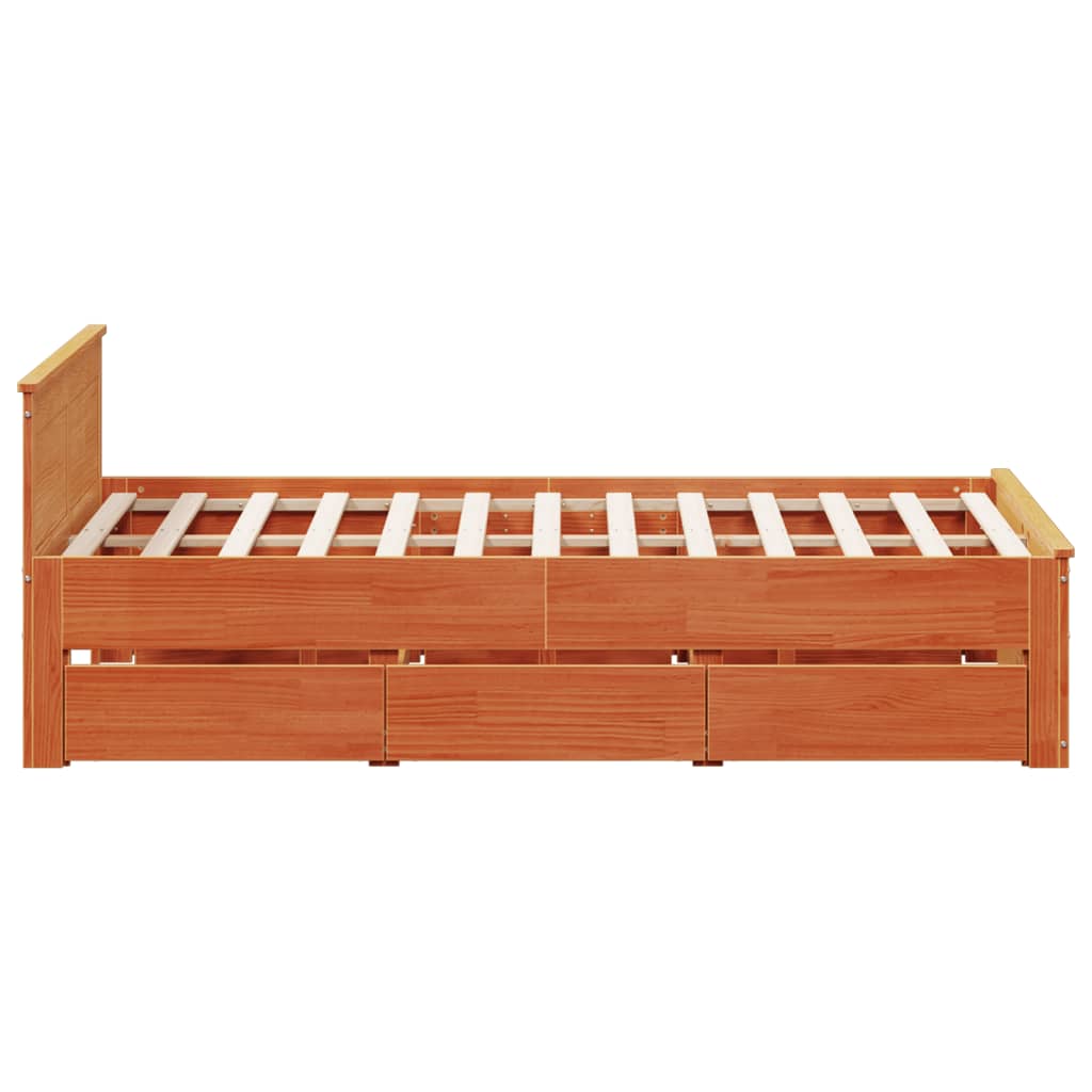 Sengeramme uten madrass med hodegavl brun 150x200cm heltre furu