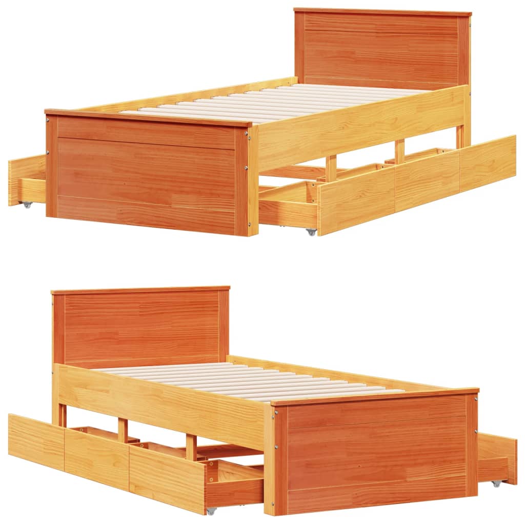 Sengeramme uten madrass med hodegavl brun 100x200cm heltre furu