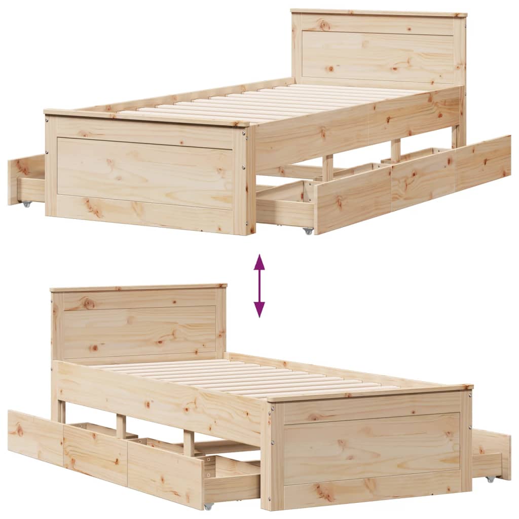 Sengeramme uten madrass med hodegavl 90x200 cm heltre furu