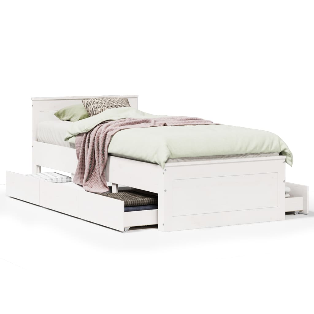 Sengeramme uten madrass med hodegavl hvit 90x200 cm heltre furu