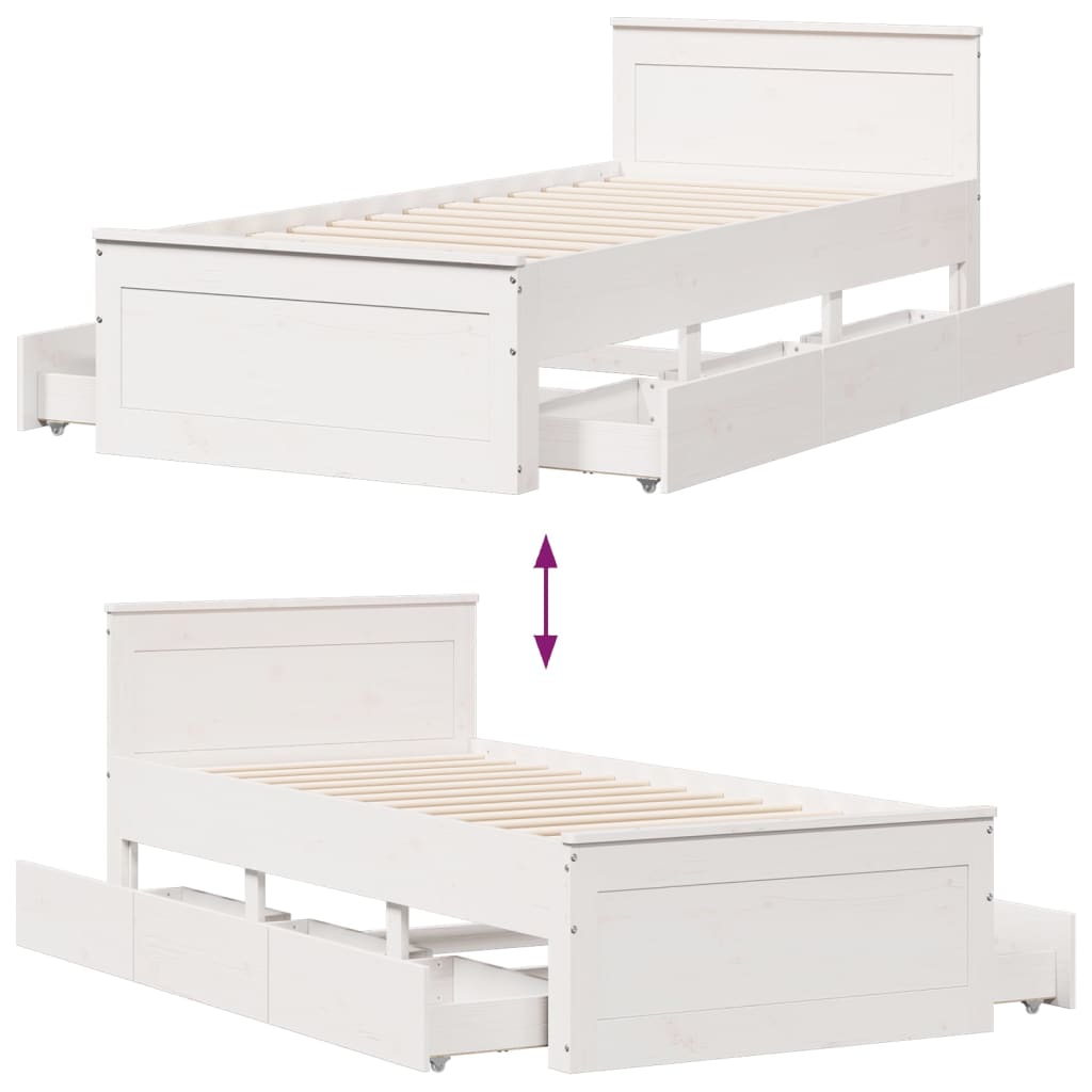Sengeramme uten madrass med hodegavl hvit 90x200 cm heltre furu
