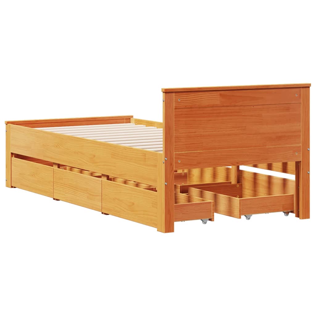 Sengeramme uten madrass med hodegavl brun 90x200 cm heltre furu