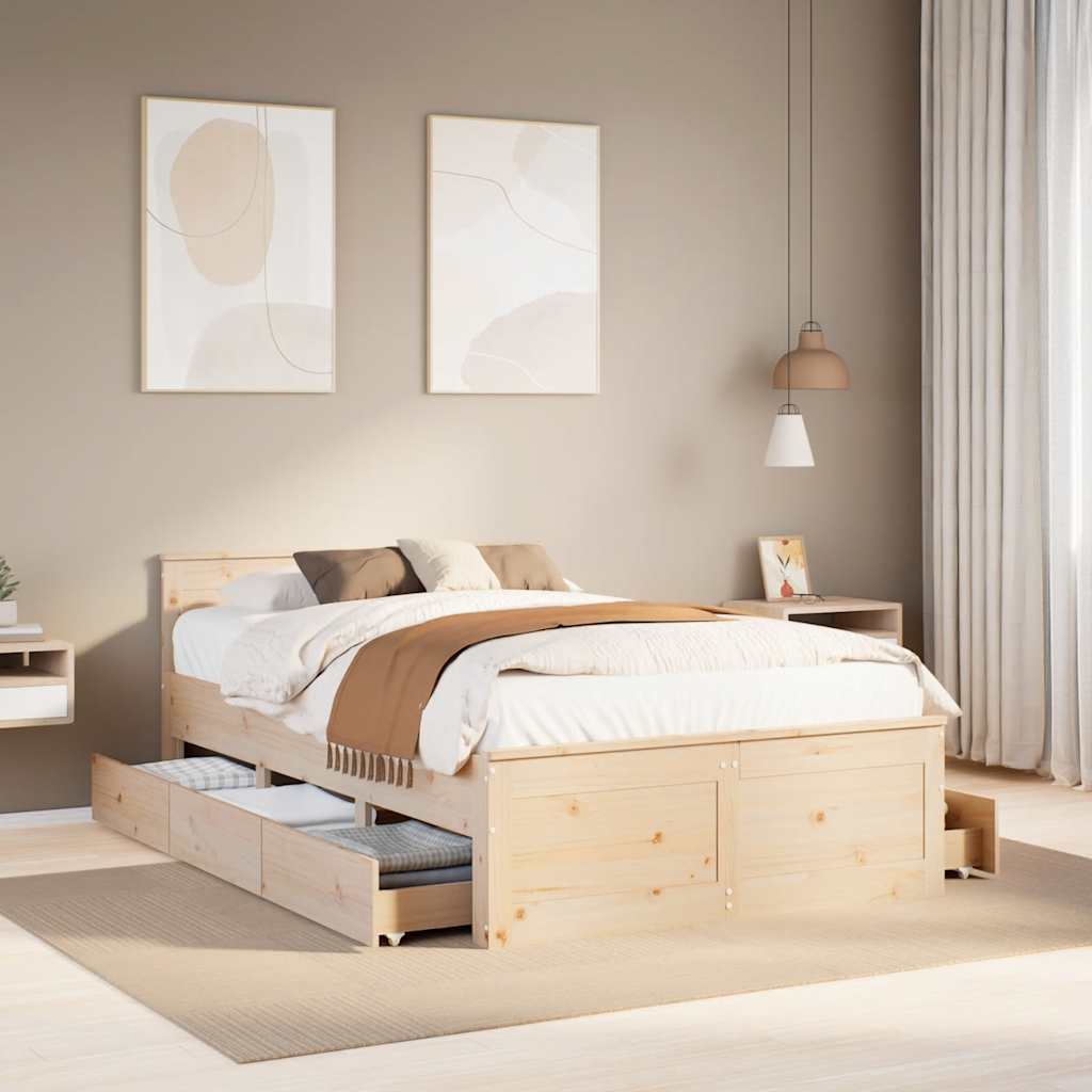 Sengeramme uten madrass med hodegavl hvit 135x190cm heltre furu