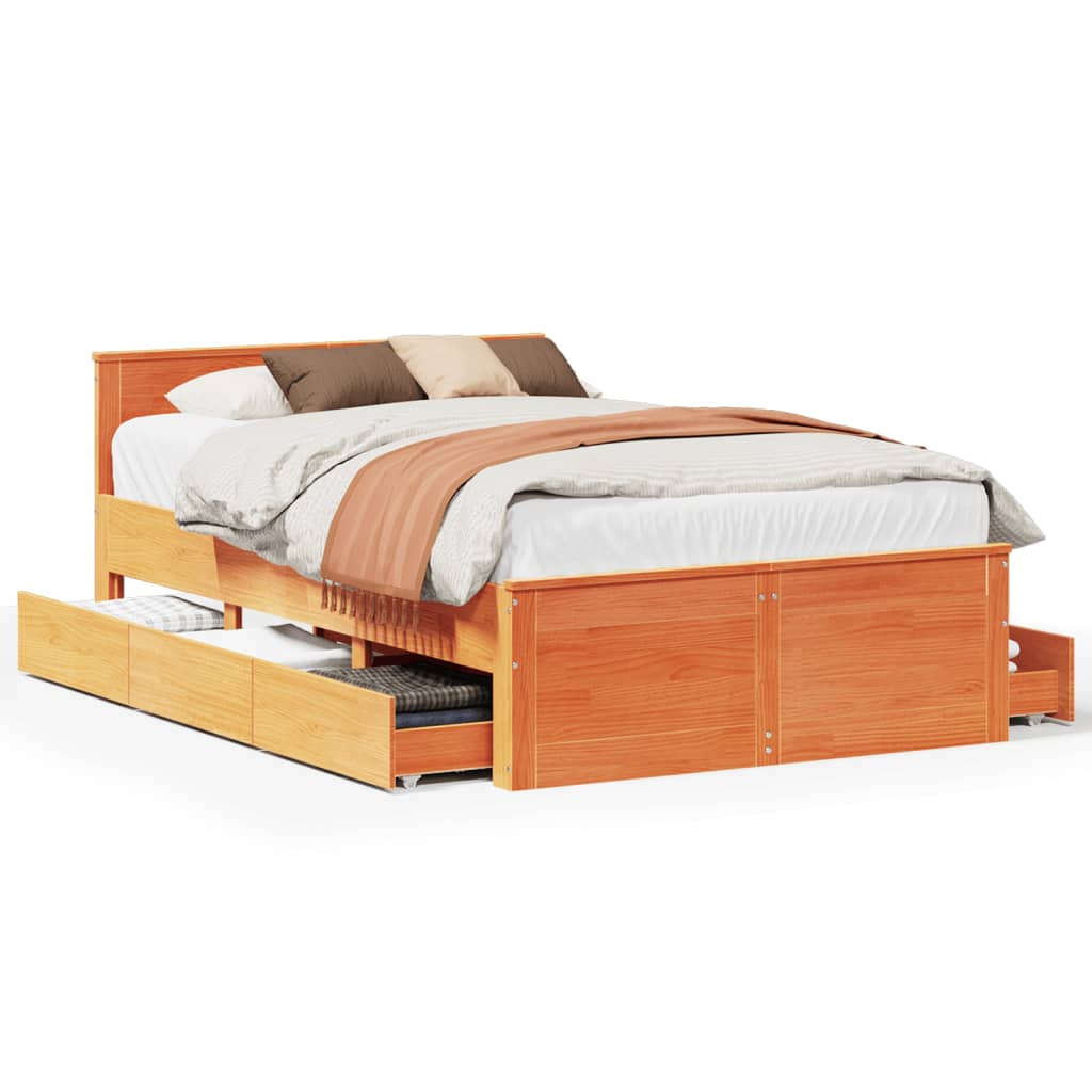 Sengeramme uten madrass med hodegavl brun 135x190cm heltre furu