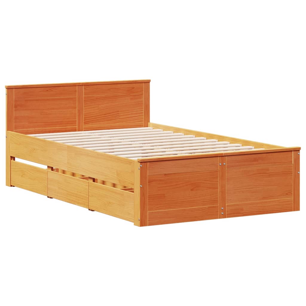Sengeramme uten madrass med hodegavl brun 135x190cm heltre furu