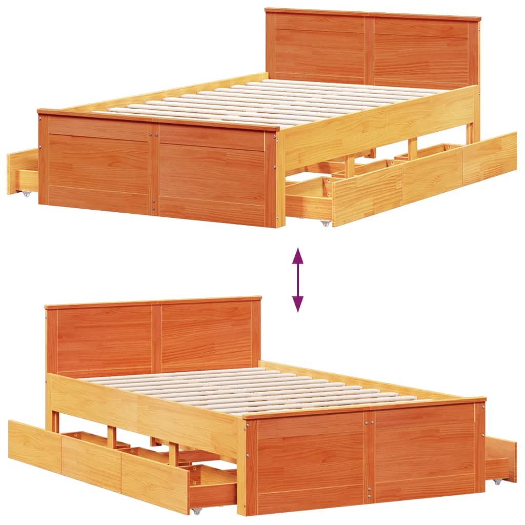 Sengeramme uten madrass med hodegavl brun 135x190cm heltre furu