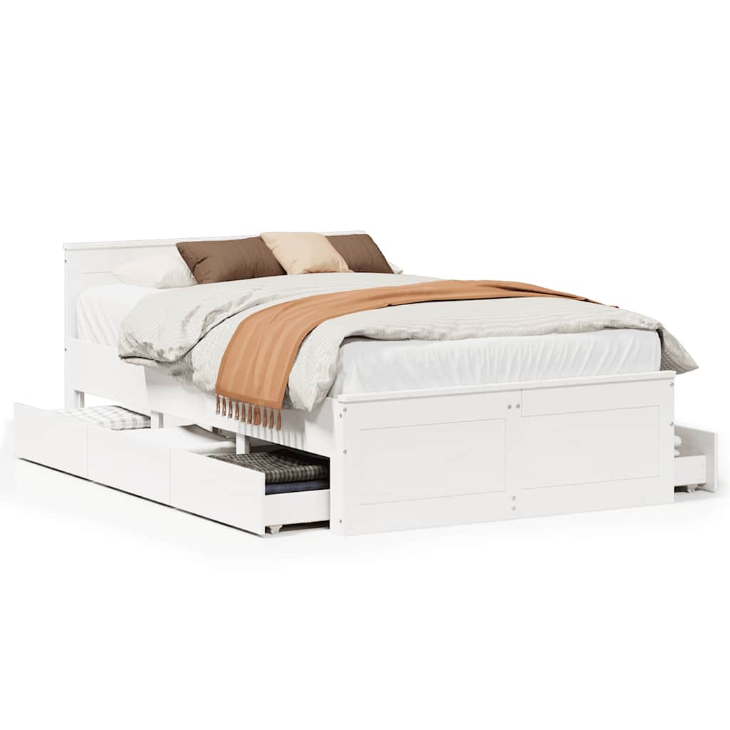 Sengeramme uten madrass med hodegavl hvit 120x190cm heltre furu