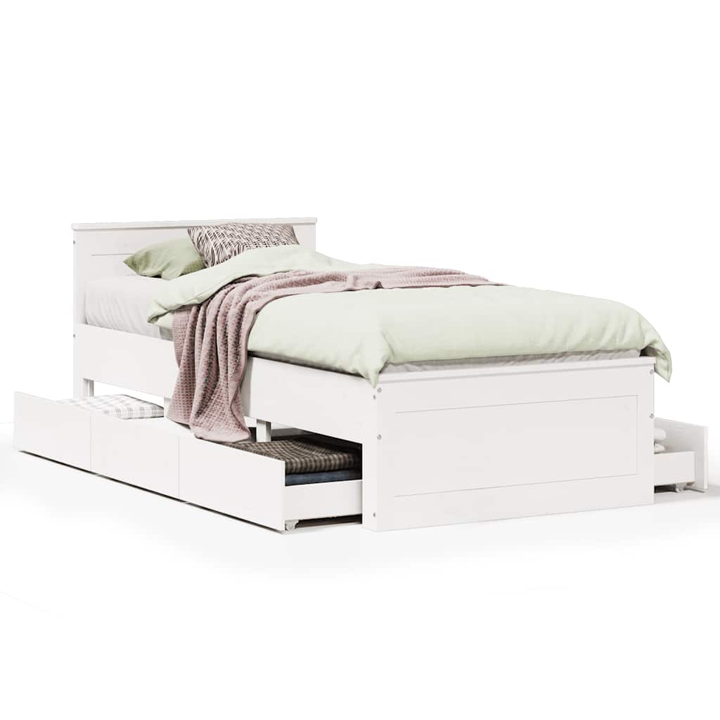 Sengeramme uten madrass med hodegavl hvit 75x190 cm heltre furu