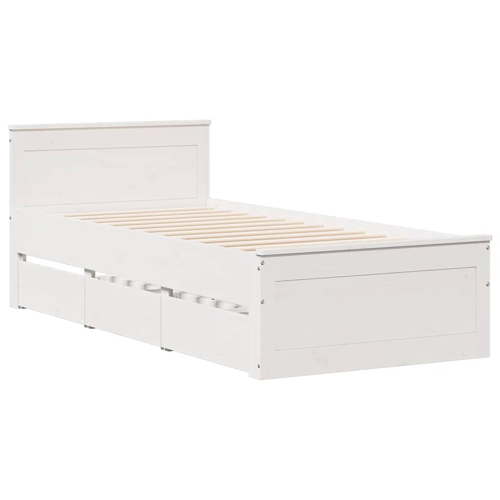 Sengeramme uten madrass med hodegavl hvit 75x190 cm heltre furu