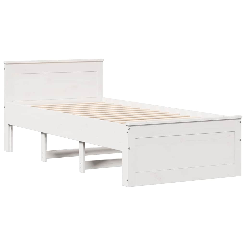 Sengeramme uten madrass med hodegavl hvit 75x190 cm heltre furu