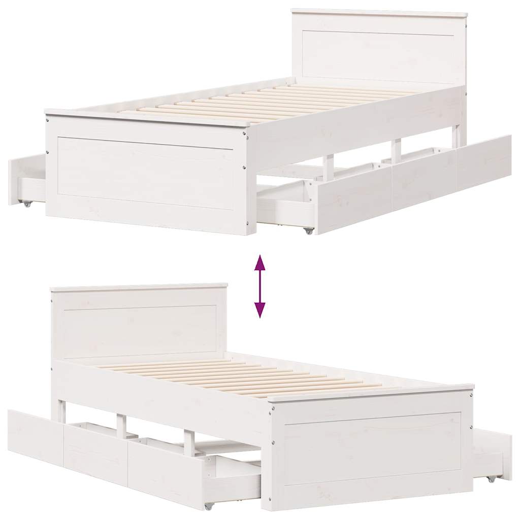 Sengeramme uten madrass med hodegavl hvit 75x190 cm heltre furu
