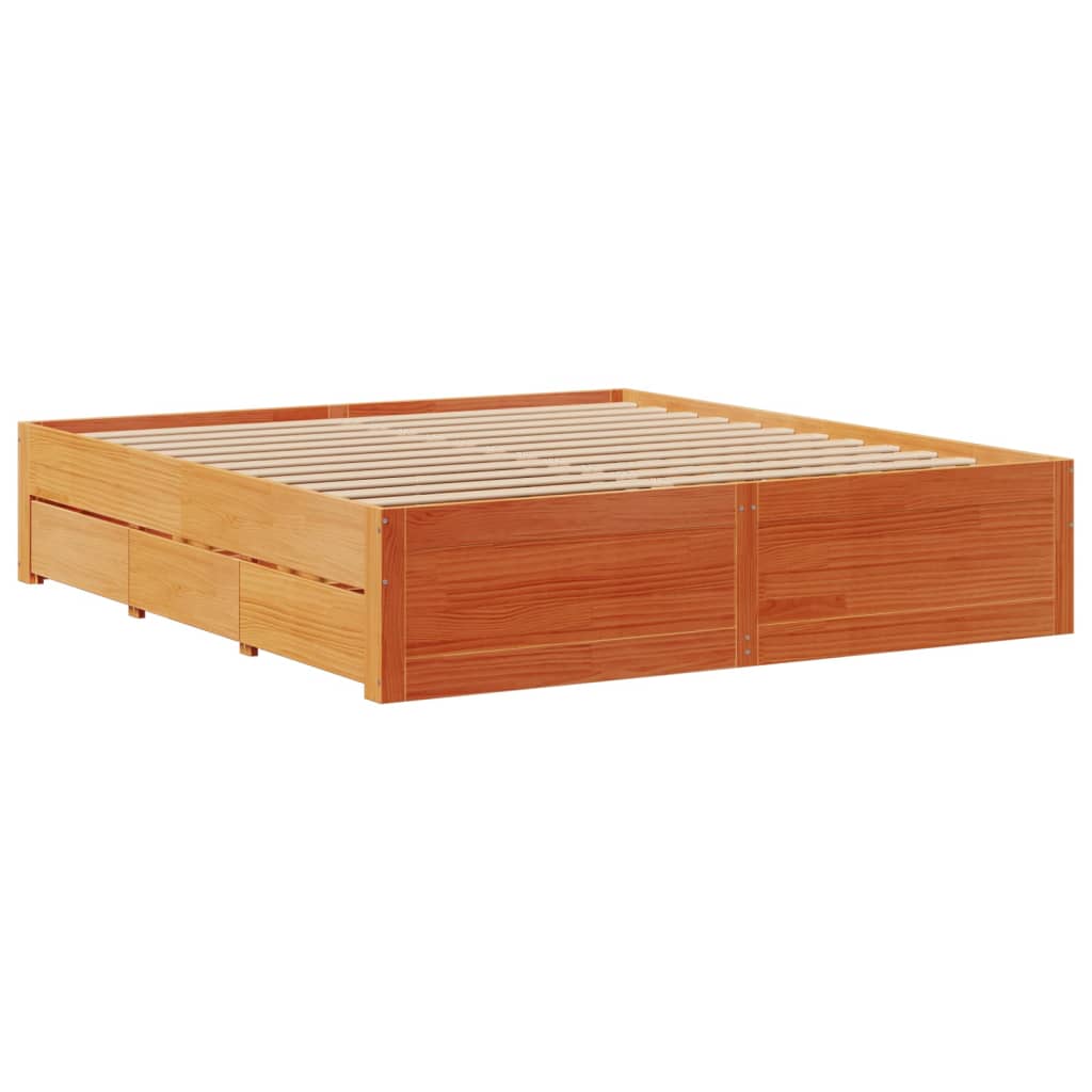 Sengeramme uten madrass med skuffer brun 180x200 cm heltre furu