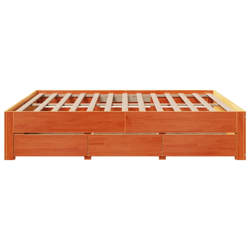 Sengeramme uten madrass med skuffer brun 180x200 cm heltre furu