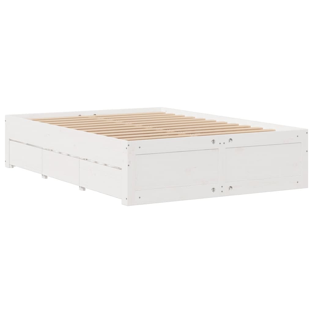 Sengeramme uten madrass med skuffer hvit 150x200 cm heltre furu