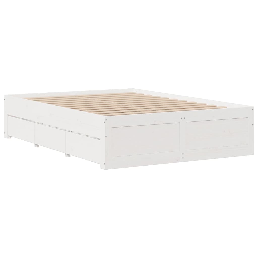 Sengeramme uten madrass med skuffer hvit 150x200 cm heltre furu