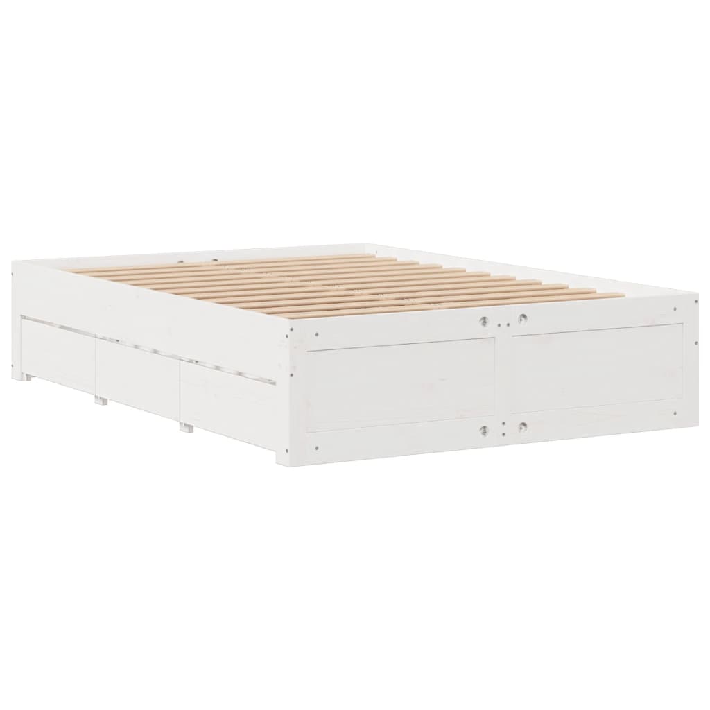 Sengeramme uten madrass med skuffer hvit 140x200 cm heltre furu