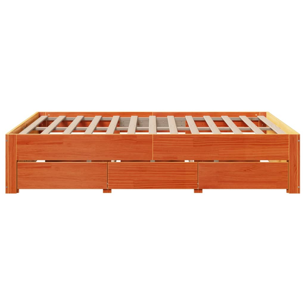 Sengeramme uten madrass med skuffer brun 140x200 cm heltre furu