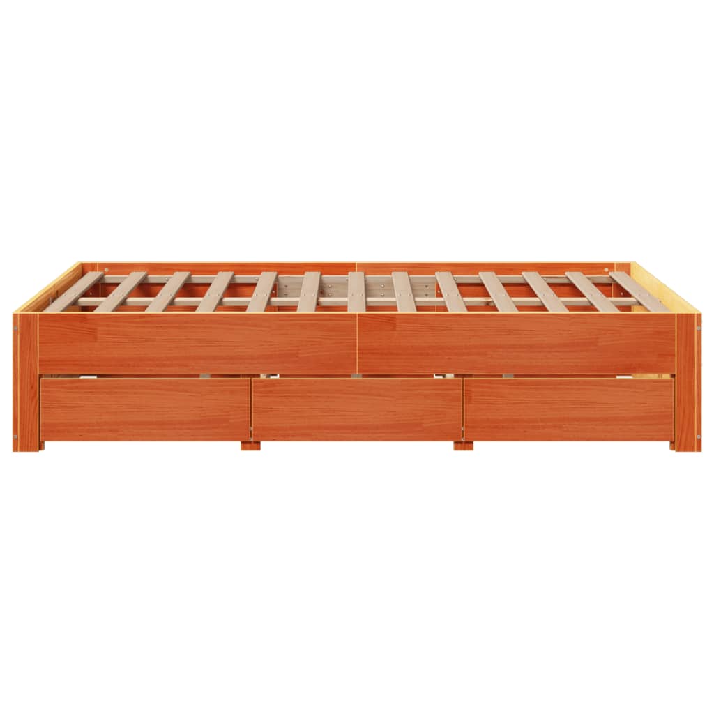 Sengeramme uten madrass med skuffer brun 120x200 cm heltre furu